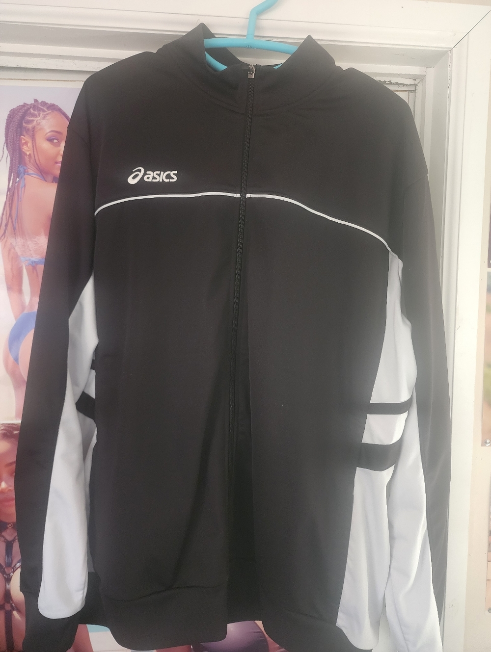 Asics Black and White Full-Zip Athletic Jacket